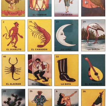 Mexican loteria lottery cards on poster in Zicatela Puerto Escondido Oaxaca Mexico.